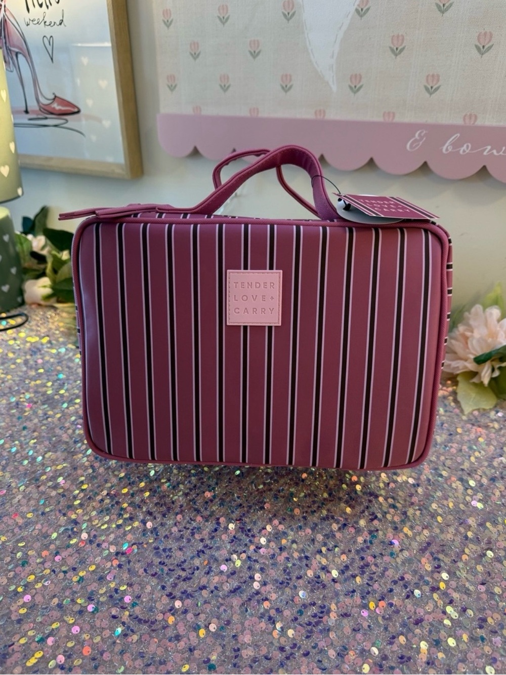 NWT Tender Love + Carry Pink Stripe Toiletry Weekender Travel Organizer